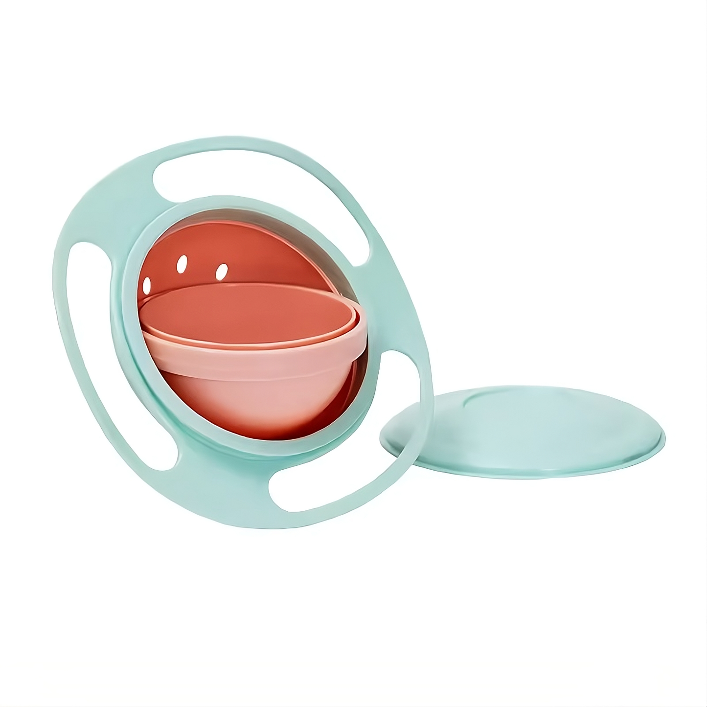 Light green spill proof gyro bowl for kids with rotating inner bowl and easy grip handles.