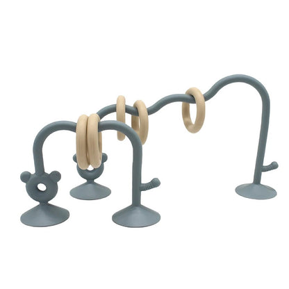 Silicone bead maze toy in blue color designed for high chair sensory activity.