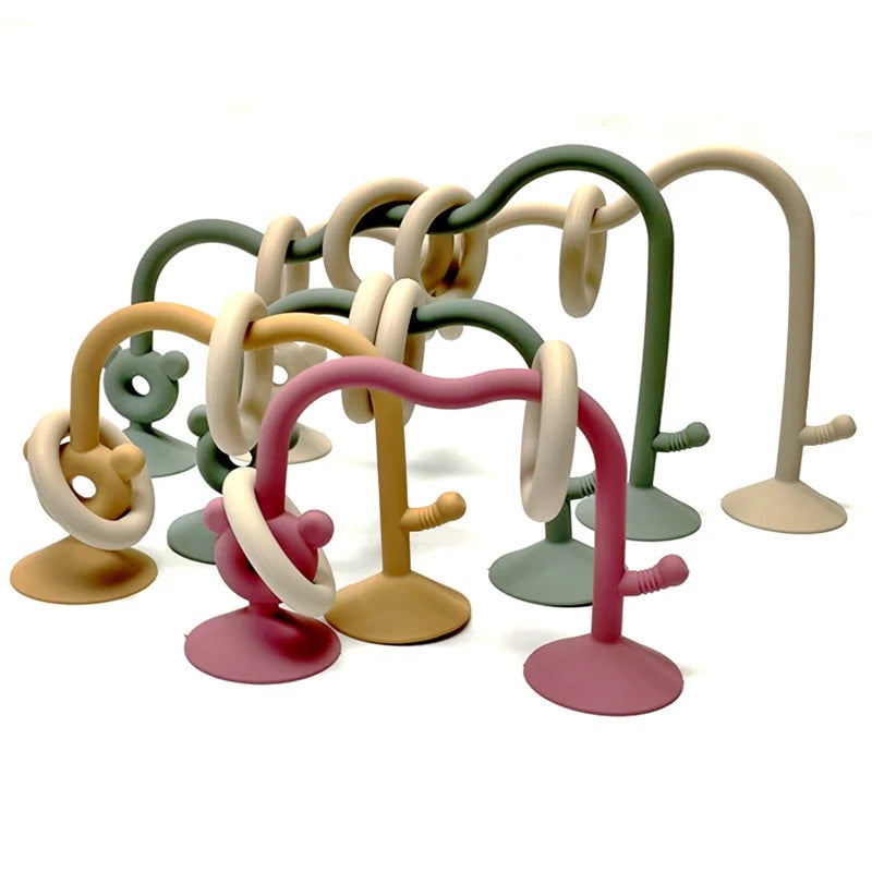 Color options of silicone bead maze toy for babies feeding chair.