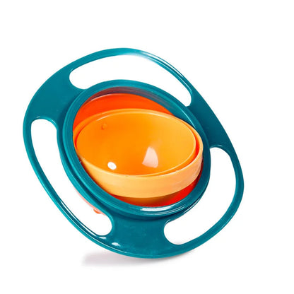Spill proof gyro bowl for kids with 360 degree rotating design to prevent food spills.