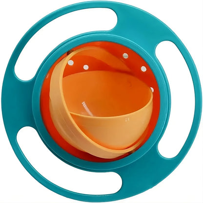 Kids spill proof gyro bowl top view showing rotating inner bowl and easy grip handles.