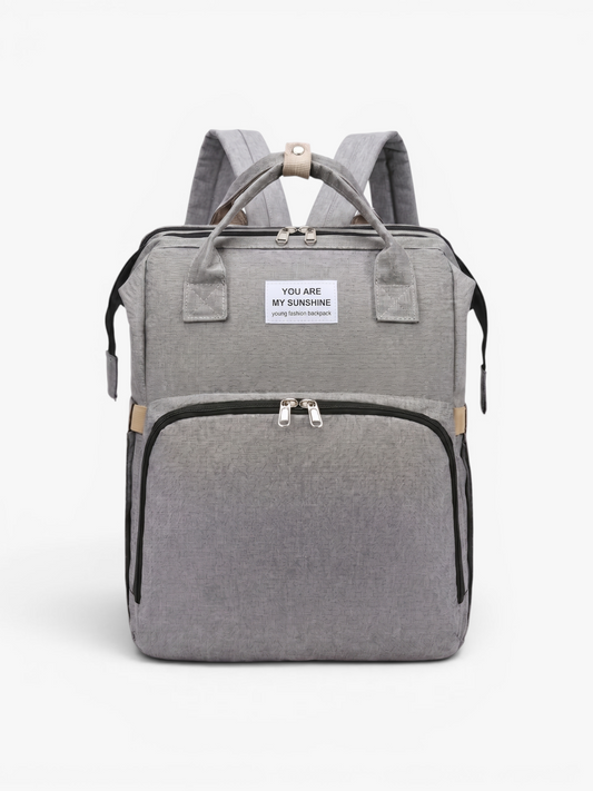 Grey 3-in-1 diaper bag backpack with foldable baby bed and changing station | Early Nest