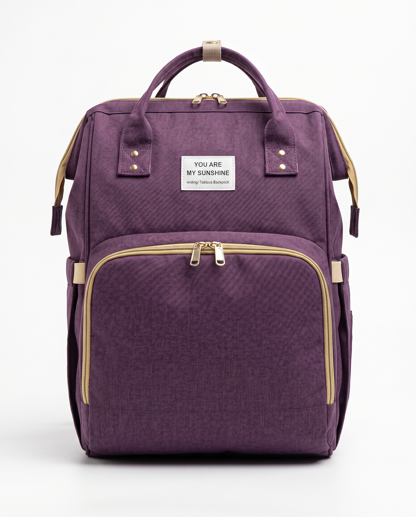 Purple foldable baby diaper backpack with carry handles
