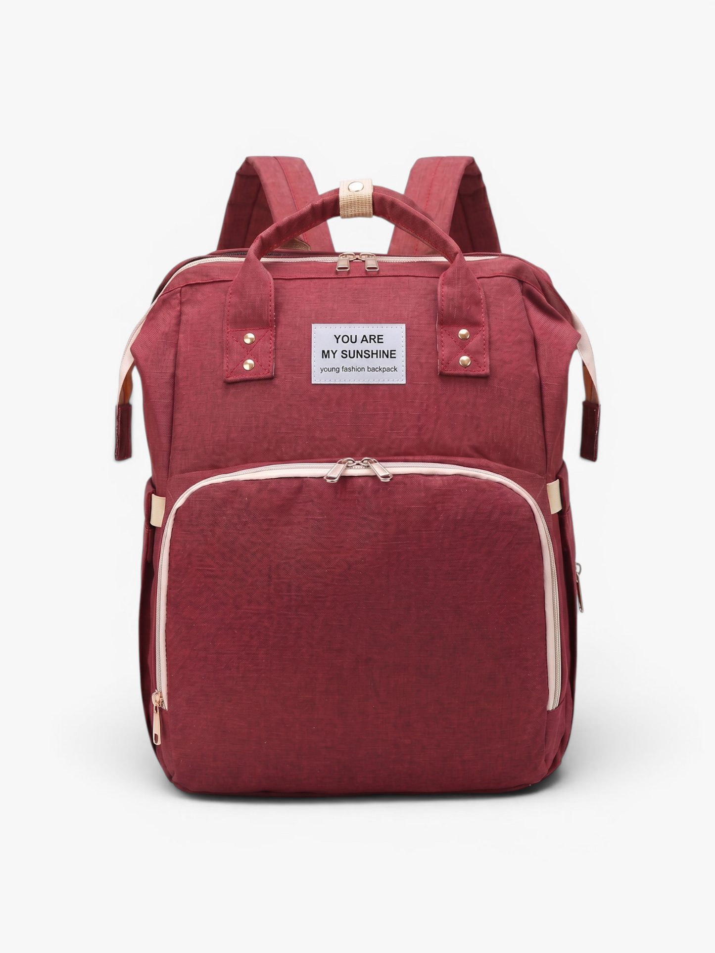 Red 3-in-1 diaper bag backpack with foldable baby bed and changing station | Early Nest