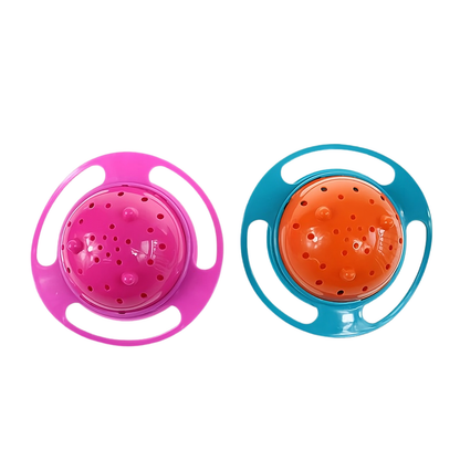 Spill proof gyro bowl for kids available in multiple colors with rotating inner bowl.