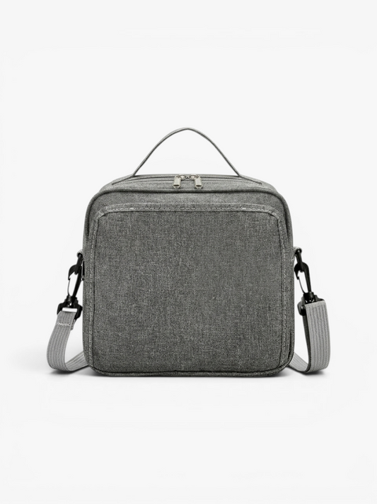 Compact grey nappy bag with bottle holder and pram clip | Early Nest Australia