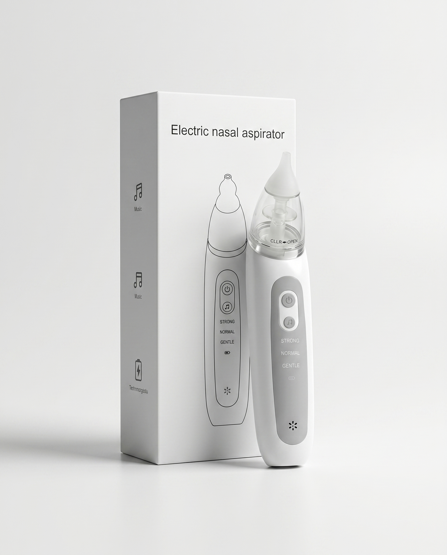 Electric nasal aspirator for babies with packaging, 3 suction modes strong normal and gentle, music function and USB charging