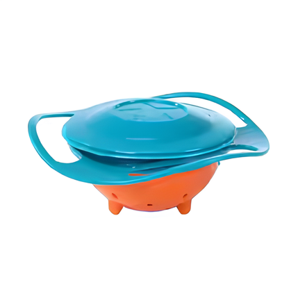 Kids gyro bowl with protective lid and rotating inner bowl to help prevent food spills.