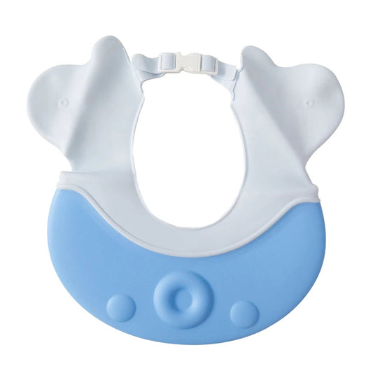 Baby shampoo shower cap with adjustable fit and eye & ear protection